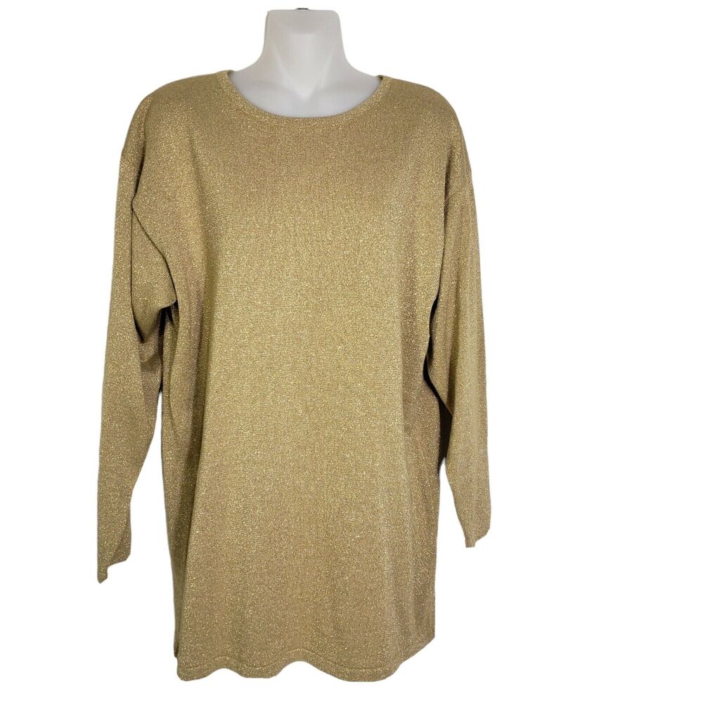 Doncaster Sport Women Sweater Medium Gold Metallic Crew Neck Long Sleeve Sparkle